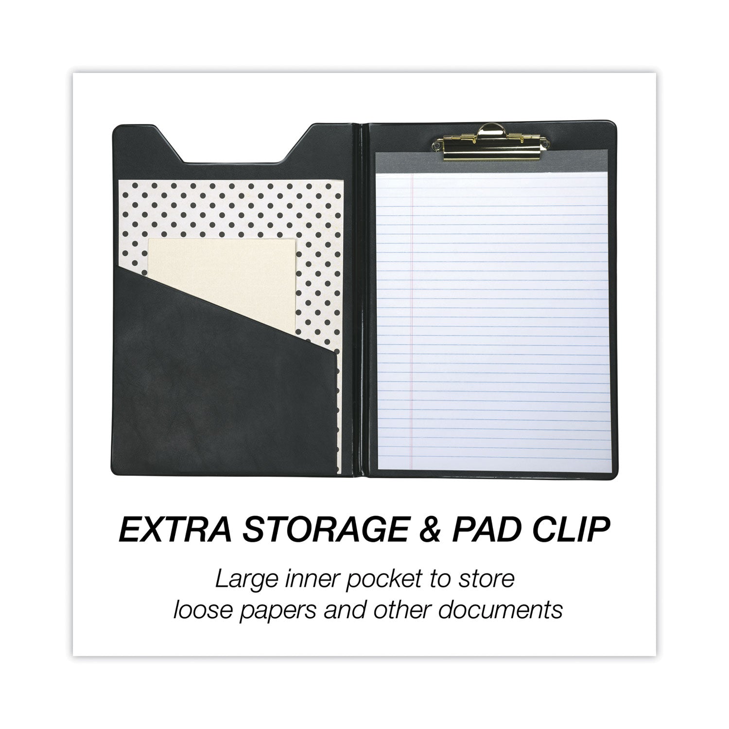 Samsill Value Padfolio, Heavyweight Sealed Vinyl, Brass Clip, Inside Front Pocket, Black