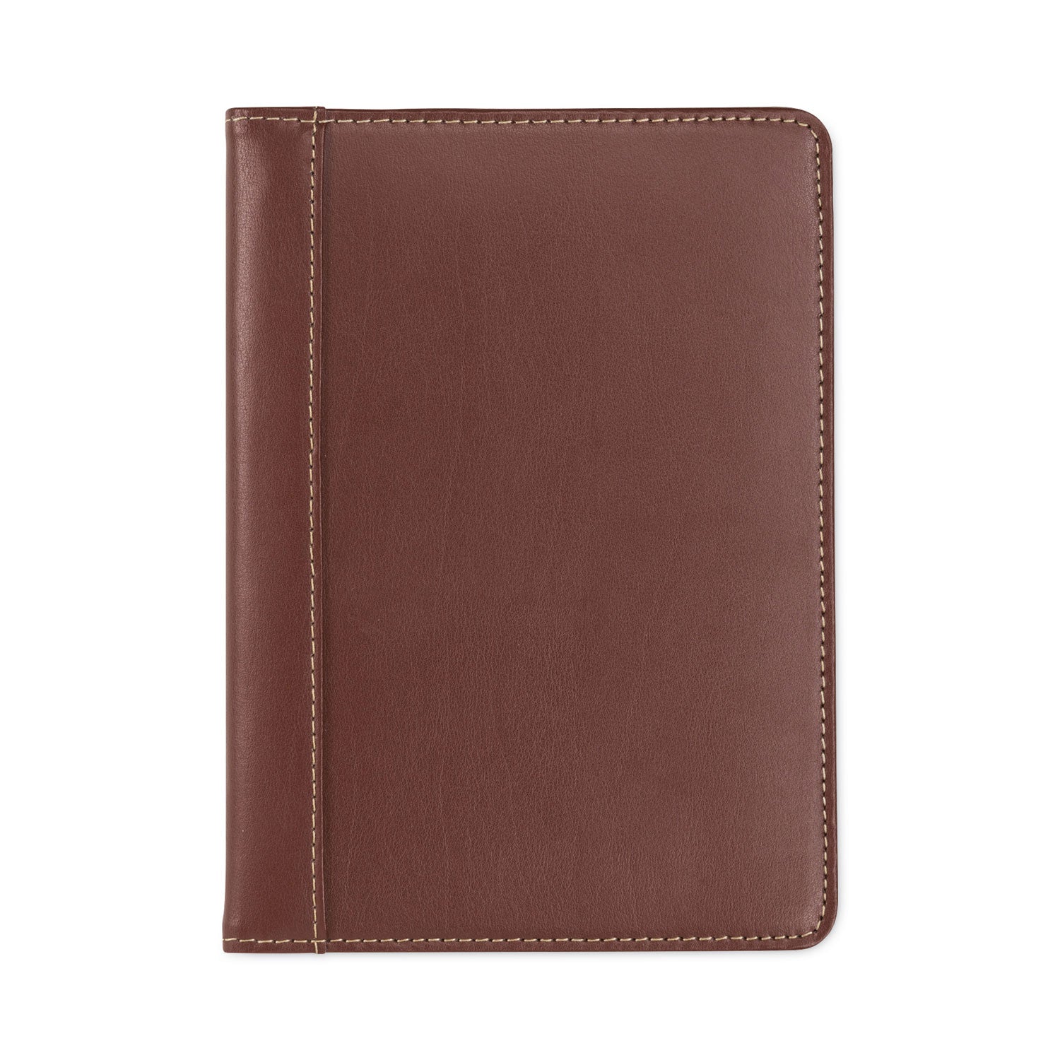 Samsill Contrast Stitch Leather Padfolio, 6 1/4w x 8 3/4h, Open Style, Brown