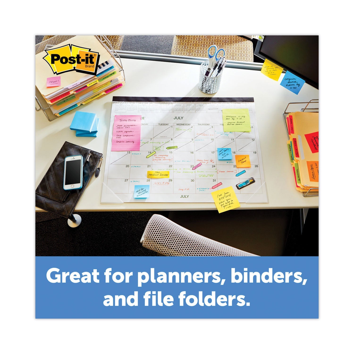 Post-it Angled Color Bar Tabs, 1/5-Cut, White, 2" Wide, 50/Pack