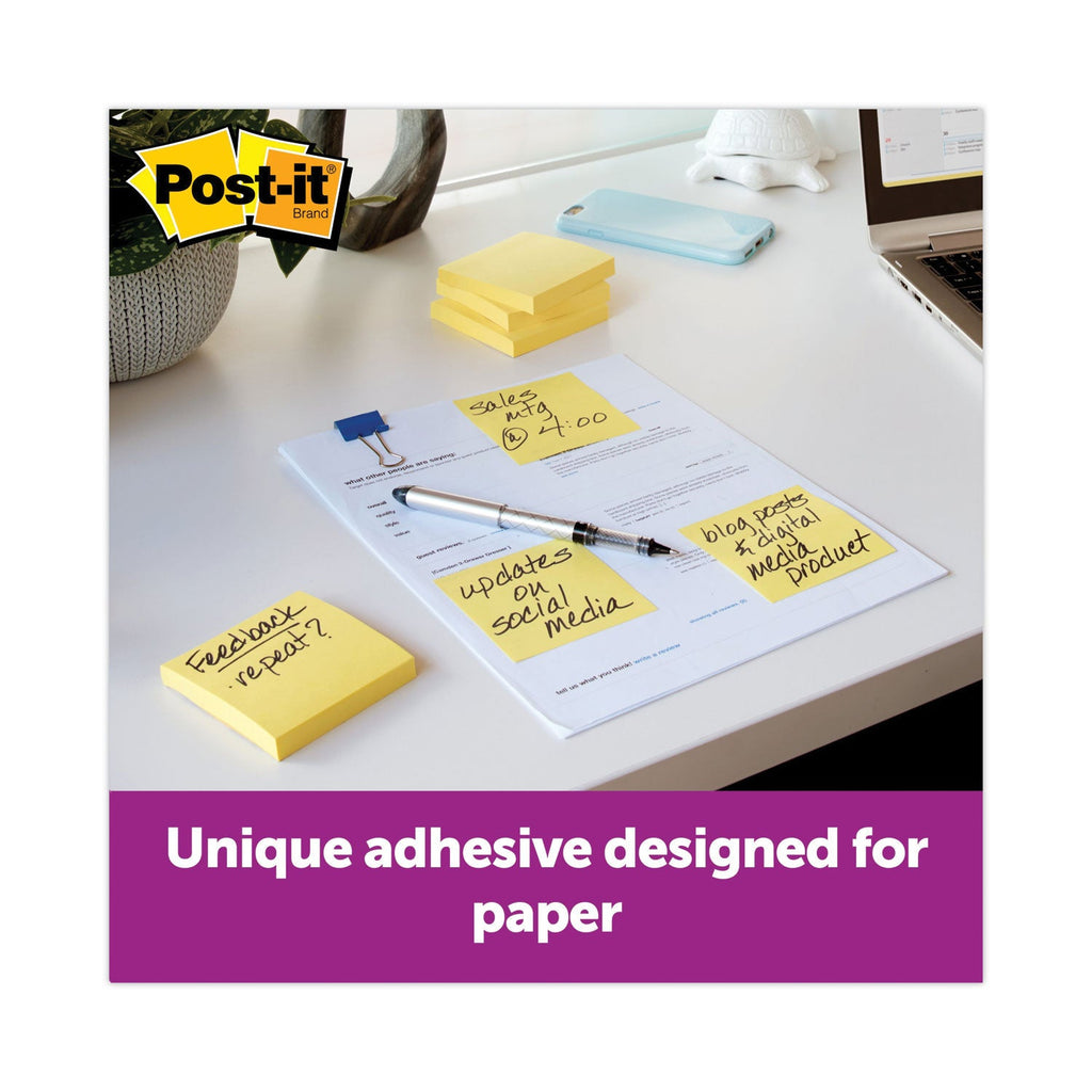 Post-it Original Recycled Note Pad Cabinet Pack, 3" x 3", Canary Yellow, 75 Sheets/Pad, 24 Pads/Pack