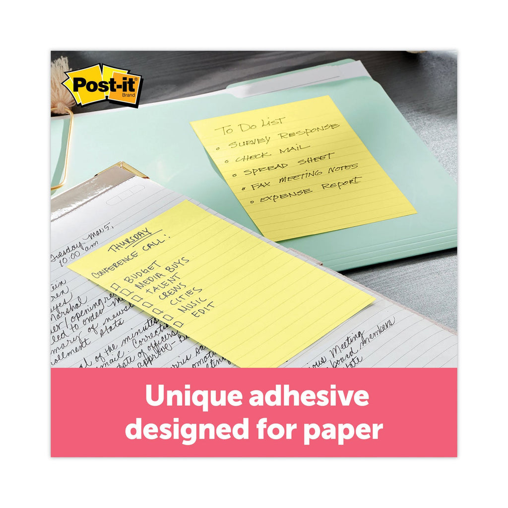 Post-it Original Pads in Canary Yellow, Note Ruled, 4" x 6", 100 Sheets/Pad, 5 Pads/Pack