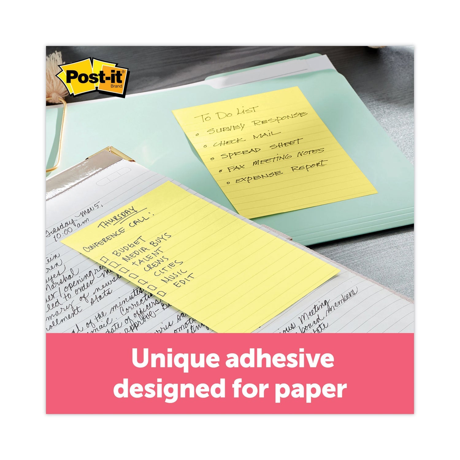 Post-it Original Pads in Canary Yellow, Note Ruled, 4" x 6", 100 Sheets/Pad, 5 Pads/Pack