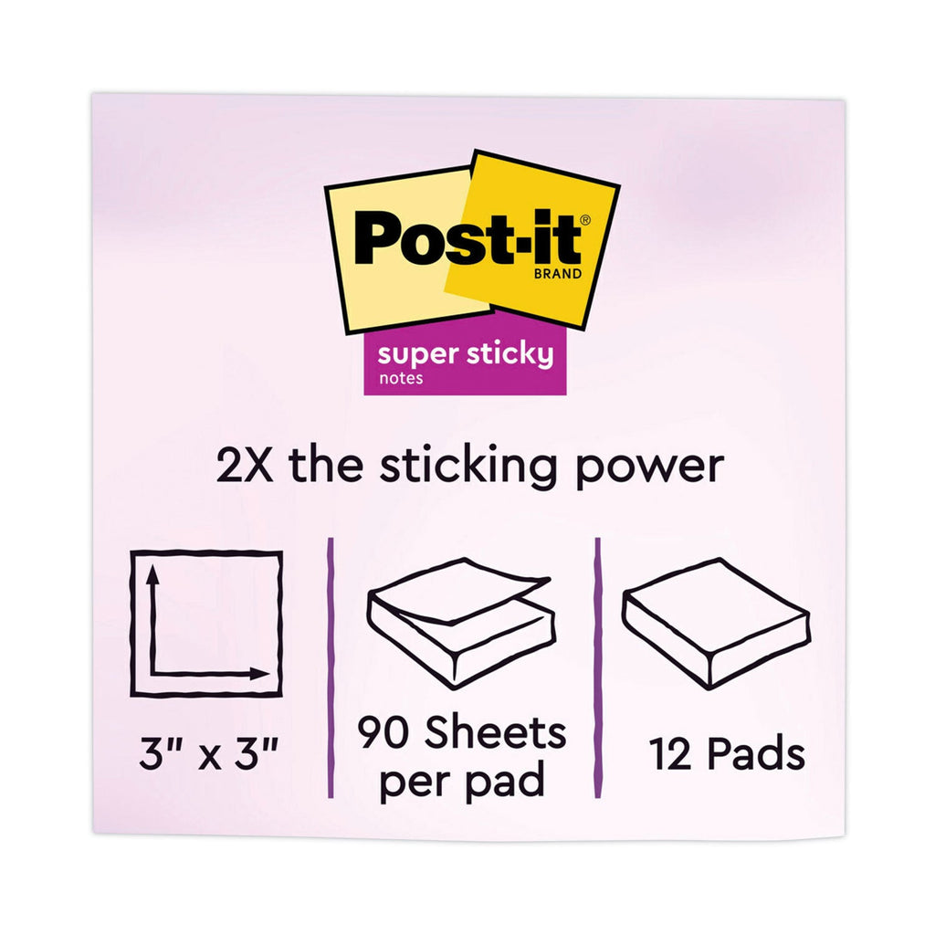 Post-it Pads in Supernova Neon Collection Colors, 3" x 3", 90 Sheets/Pad, 12 Pads/Pack