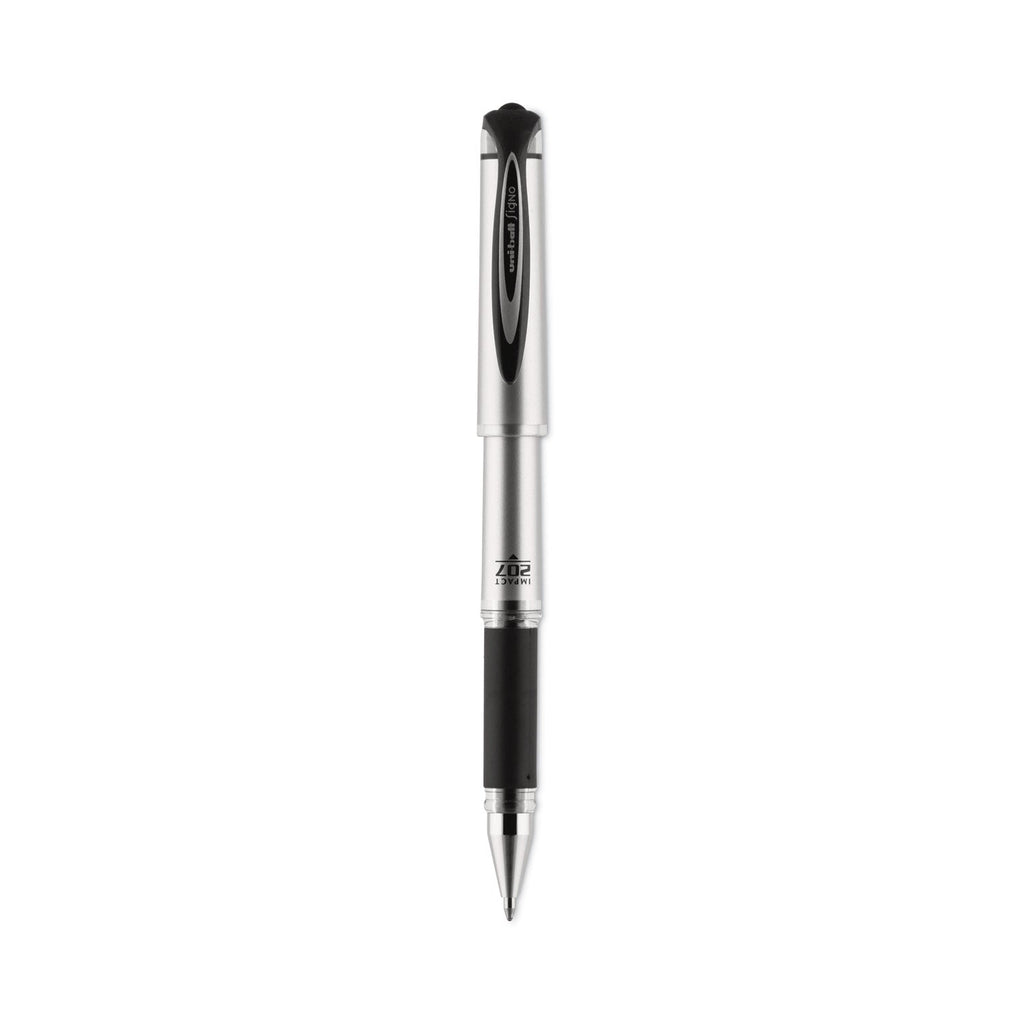 uniball 207 Impact Gel Pen, Stick, Bold 1 mm, Black Ink, Silver/Black Barrel