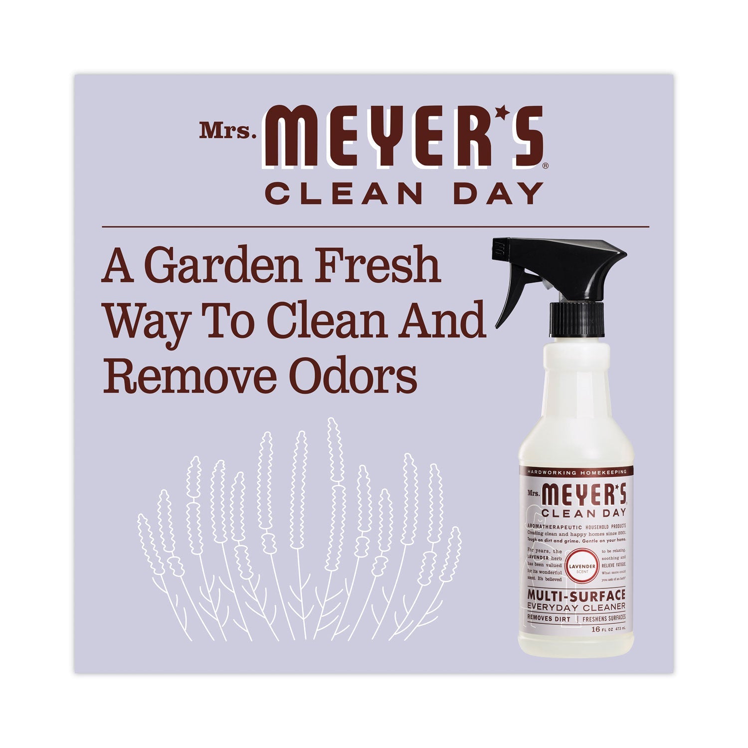 Mrs. Meyer's Multi Purpose Cleaner, Lavender Scent, 16 oz Spray Bottle, 6/Carton