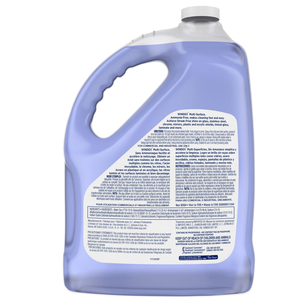 Windex Non-Ammoniated Glass/Multi Surface Cleaner, Pleasant Scent, 128 oz Bottle, 4/CT