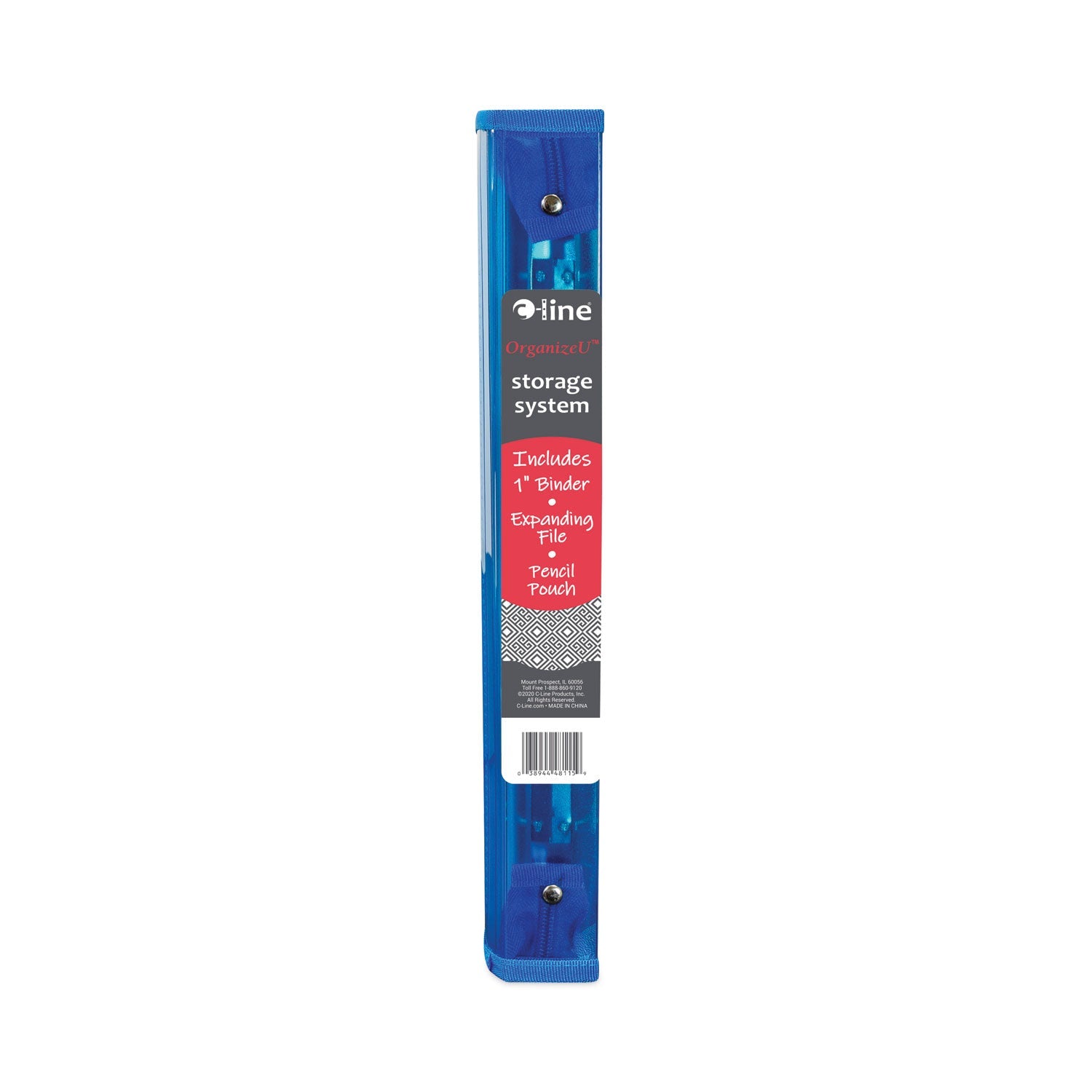 C-Line Zippered Binder with Expanding File, 2" Expansion, 7 Sections, Zipper Closure, 1/6-Cut Tabs, Letter Size, Bright Blue