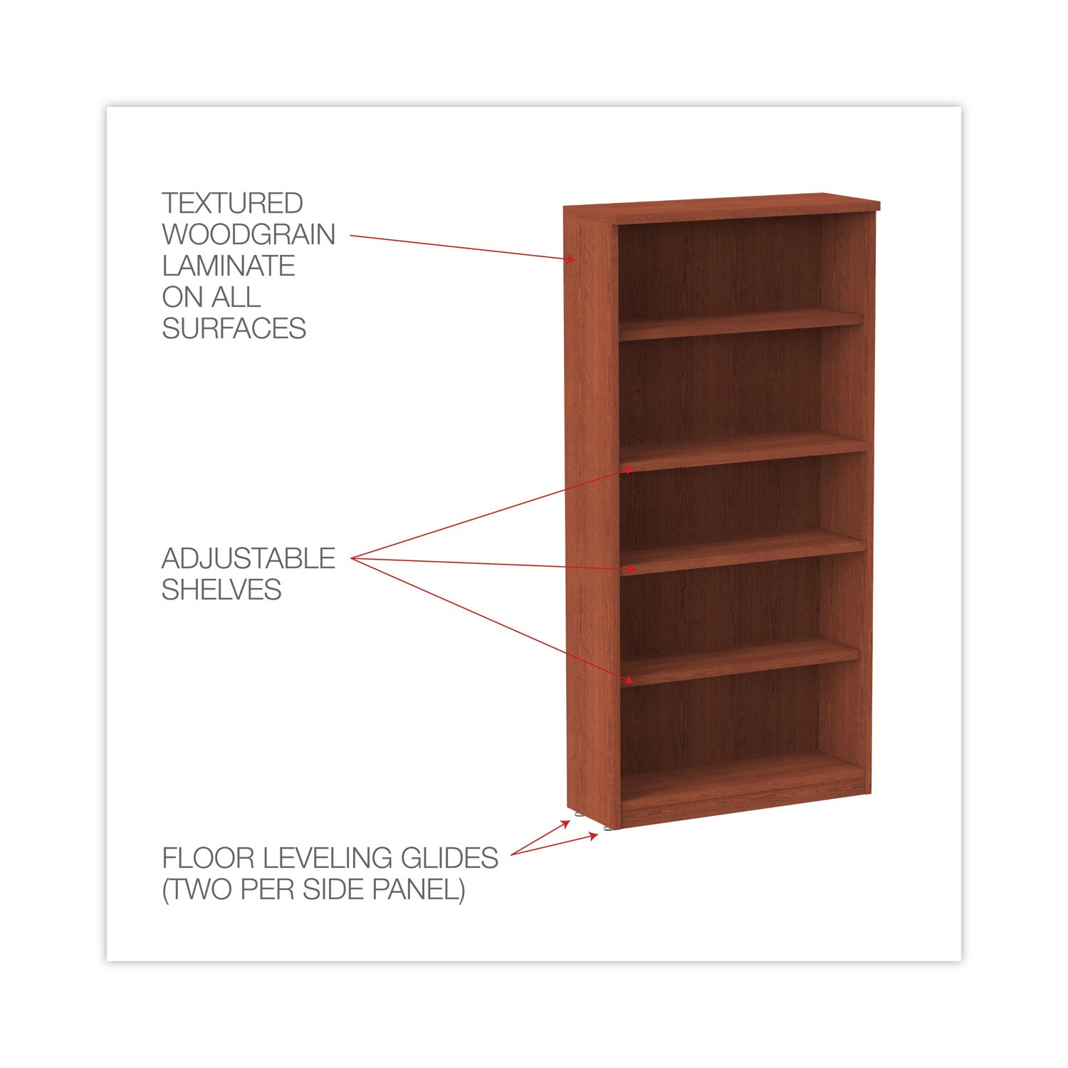 Alera Valencia Series Bookcase, Five-Shelf, 31.75w x 14d x 64.75h, Medium Cherry