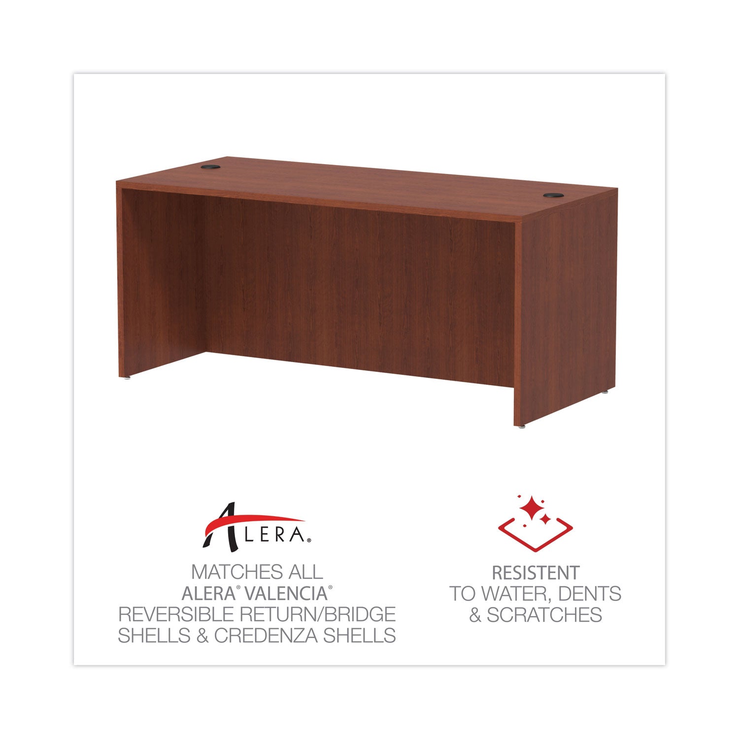Alera Valencia Series Straight Front Desk Shell, 65" x 29.5" x 29.63", Medium Cherry