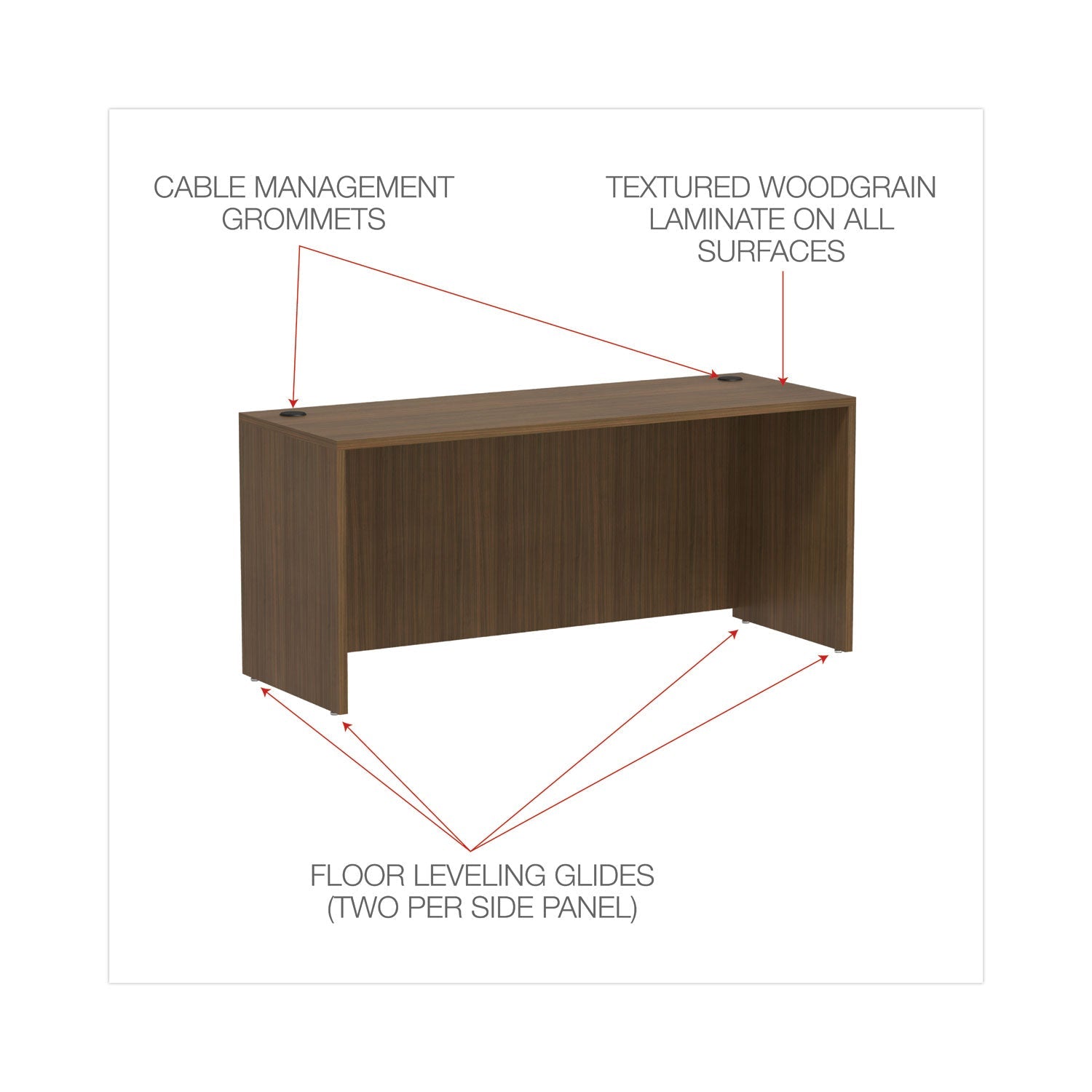 Alera Valencia Series Credenza Shell, 65w x 23.63d x 29.5h, Modern Walnut