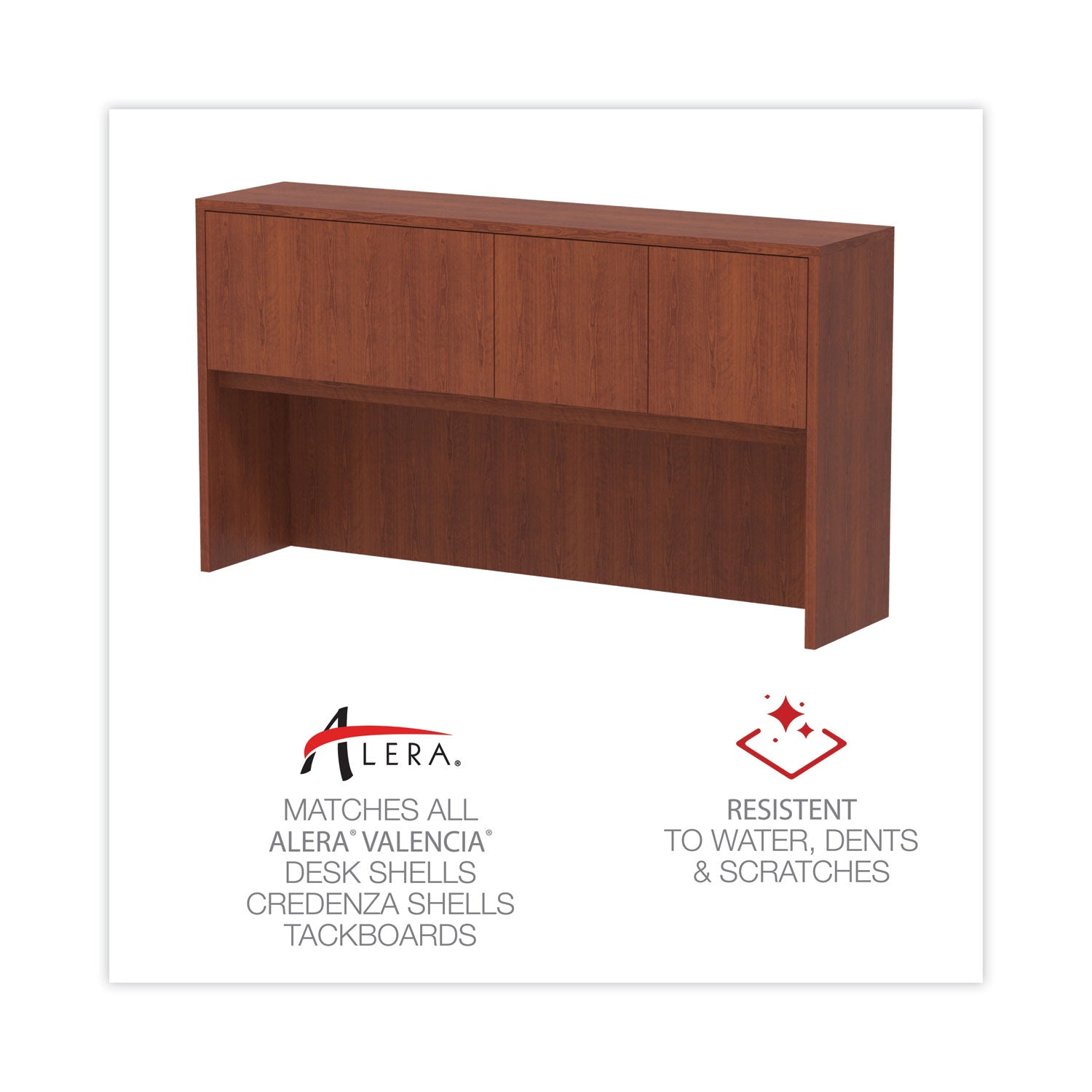 Alera Valencia Series Hutch with Doors, 4 Compartments, 64.75w x 154d x 35.38h, Medium Cherry