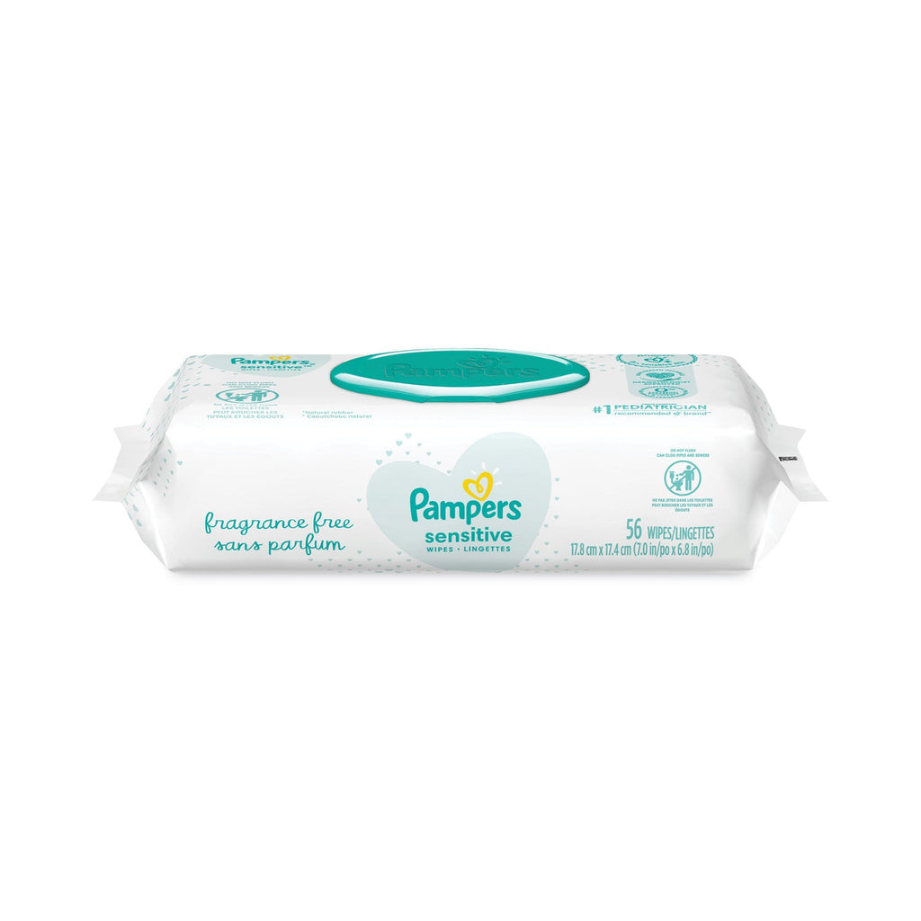 Pampers Sensitive Baby Wipes, 6.8 x 7,  Unscented, White, 56/Pack