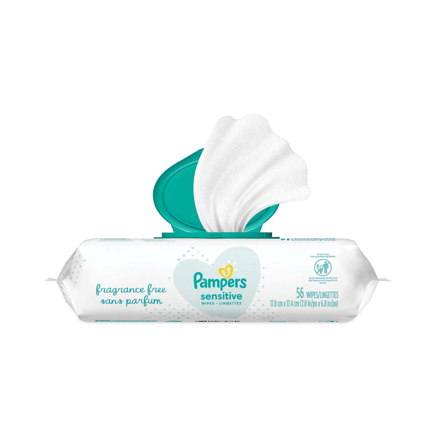 Pampers Sensitive Baby Wipes, 6.8 x 7,  Unscented, White, 56/Pack