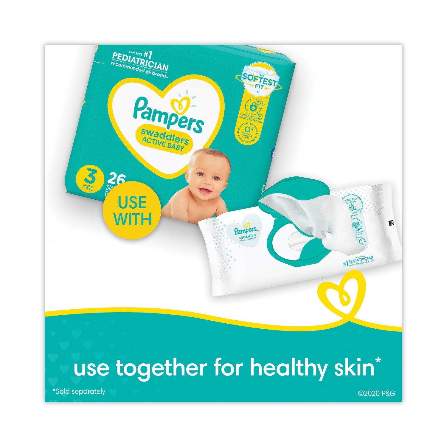 Pampers Sensitive Baby Wipes, 6.8 x 7,  Unscented, White, 56/Pack