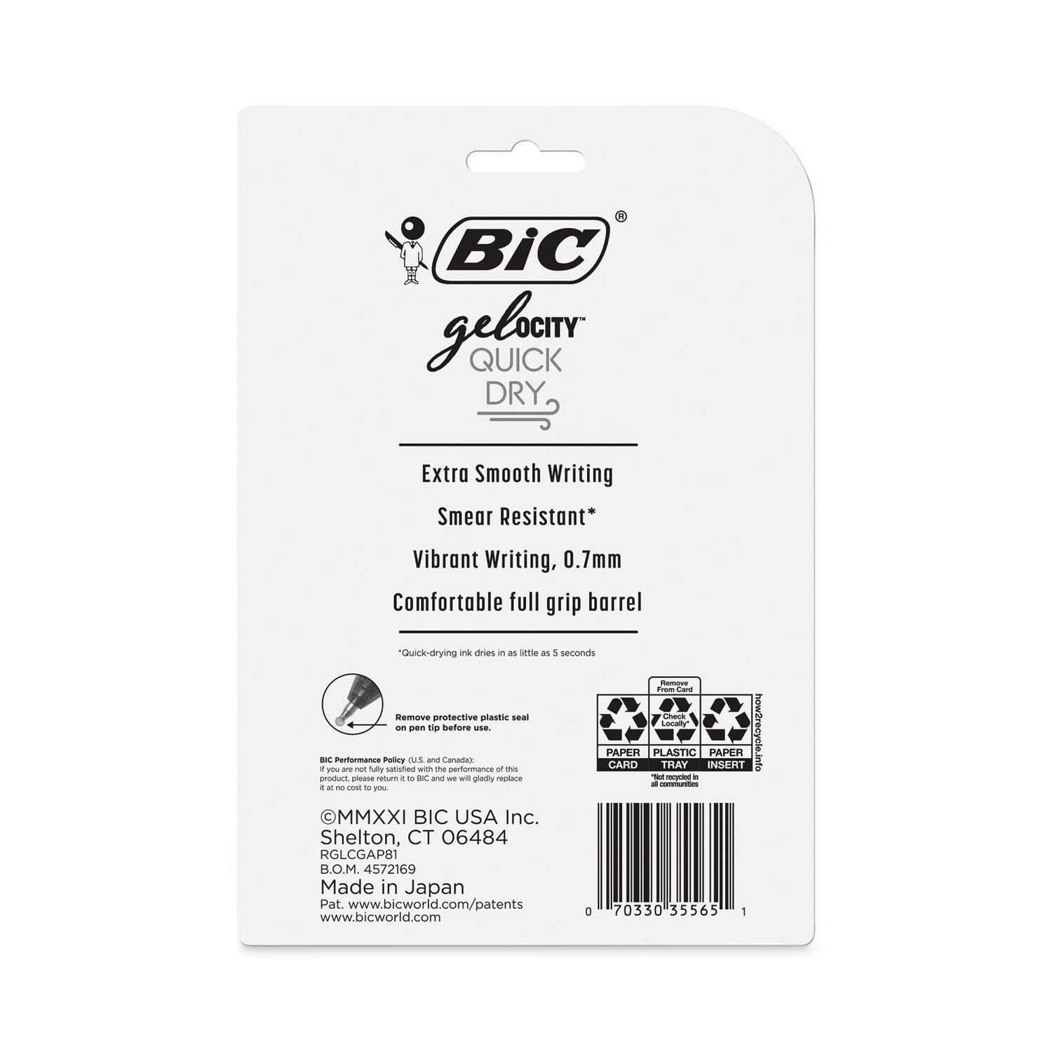 BIC Gel-ocity Quick Dry Gel Pen, Retractable, Medium 0.7 mm, Assorted Ink and Barrel Colors, 8/Pack