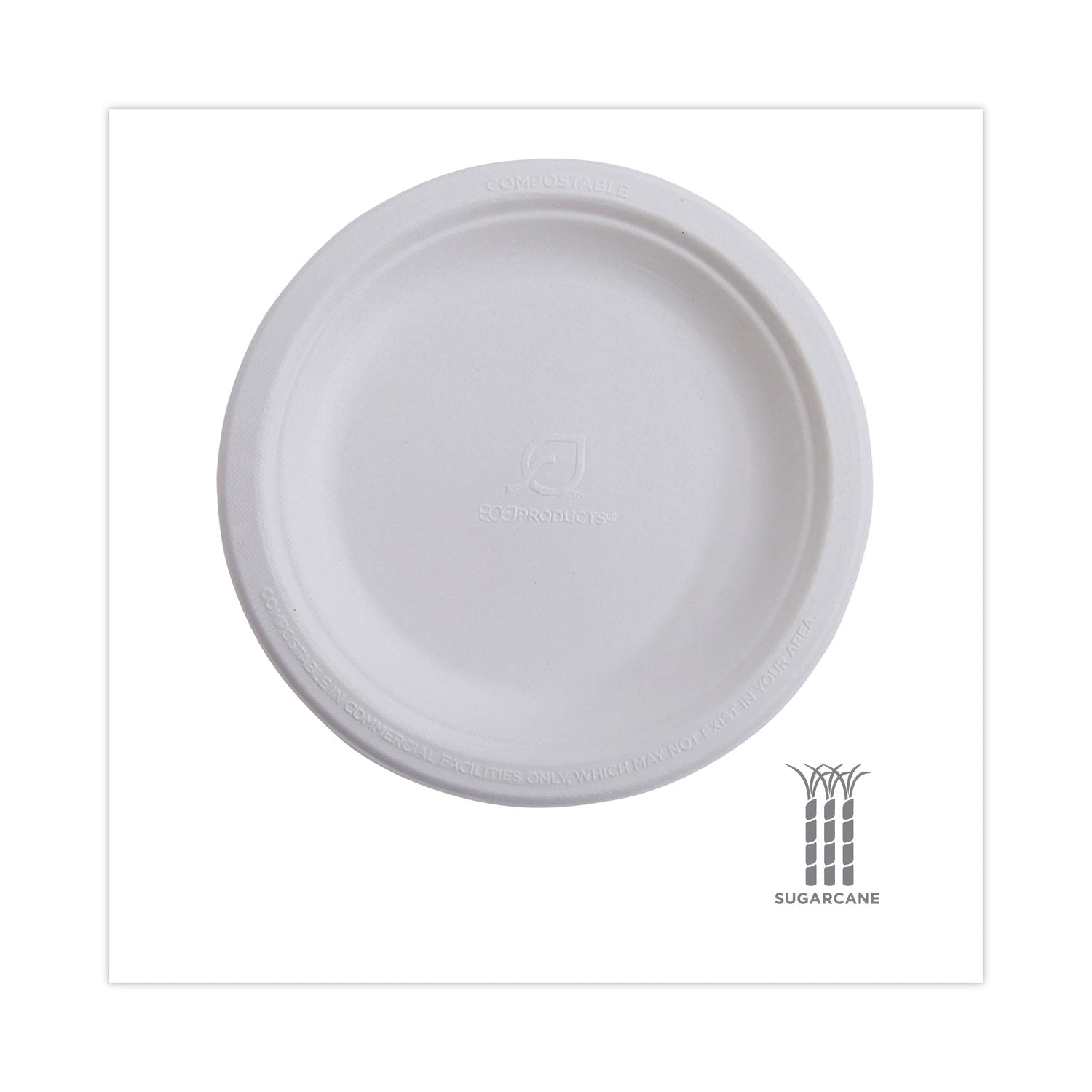 Eco-Products Renewable and Compostable Sugarcane Dinnerware, Plate, 10" dia, Natural White, 50/Pack
