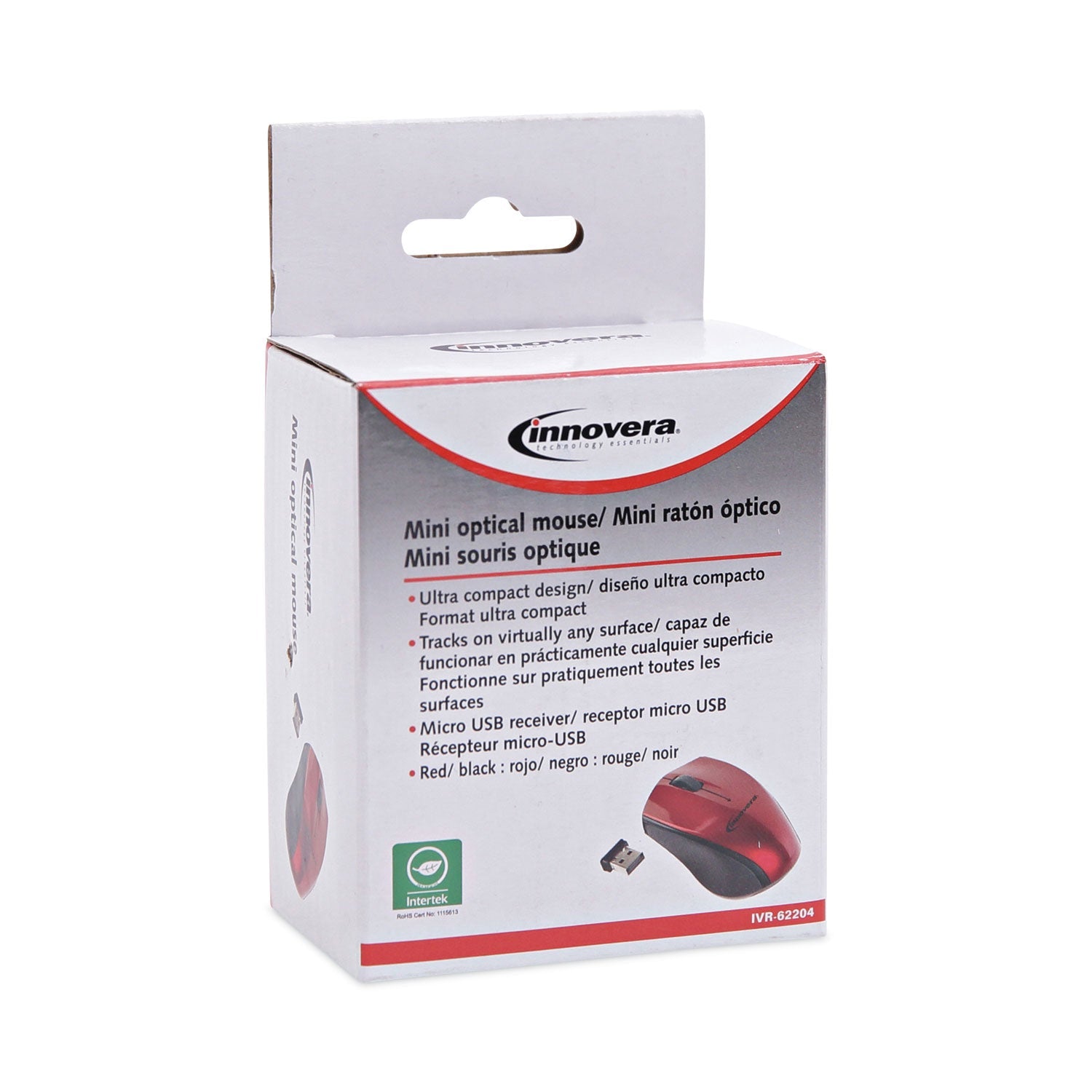 Innovera Mini Wireless Optical Mouse, 2.4 GHz Frequency/30 ft Wireless Range, Left/Right Hand Use, Red/Black