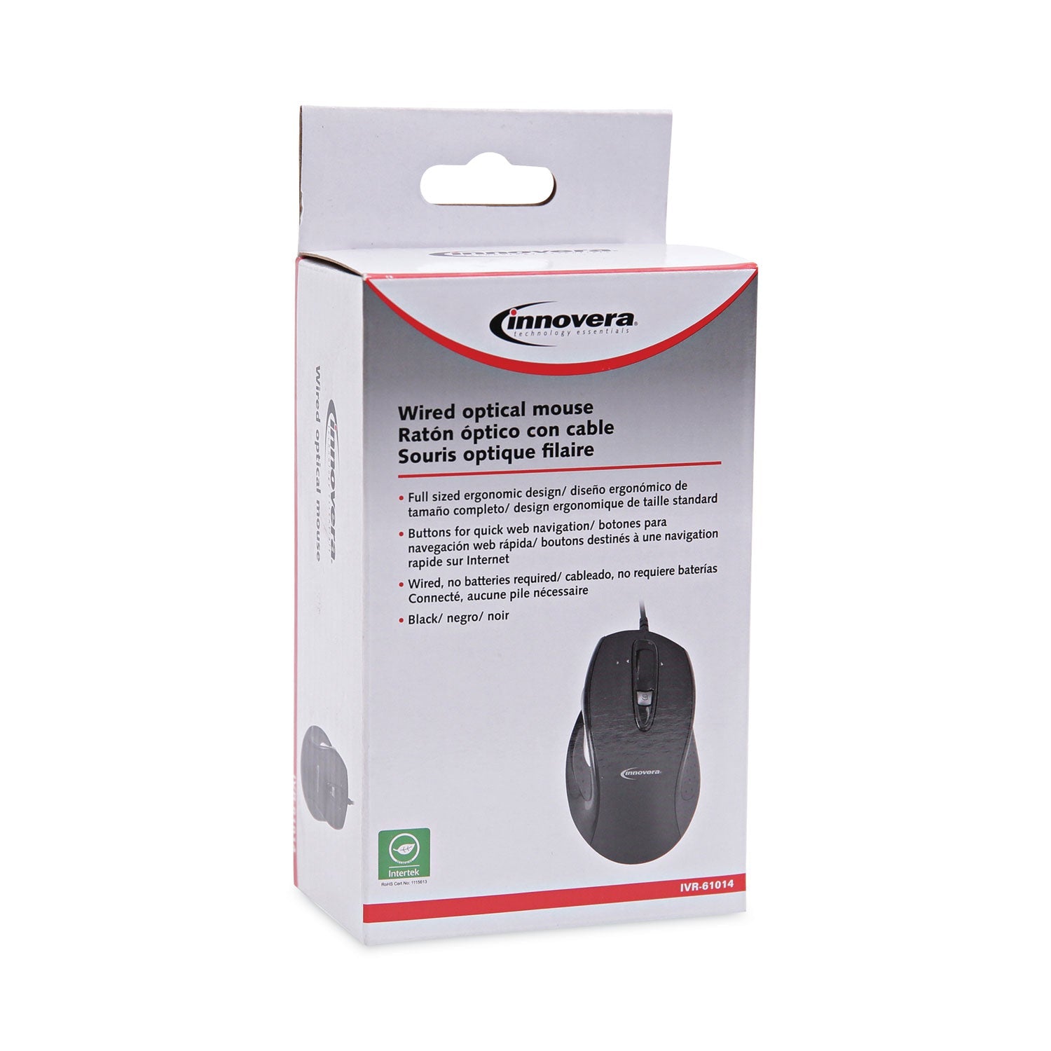 Innovera Full-Size Wired Optical Mouse, USB 2.0, Right Hand Use, Black