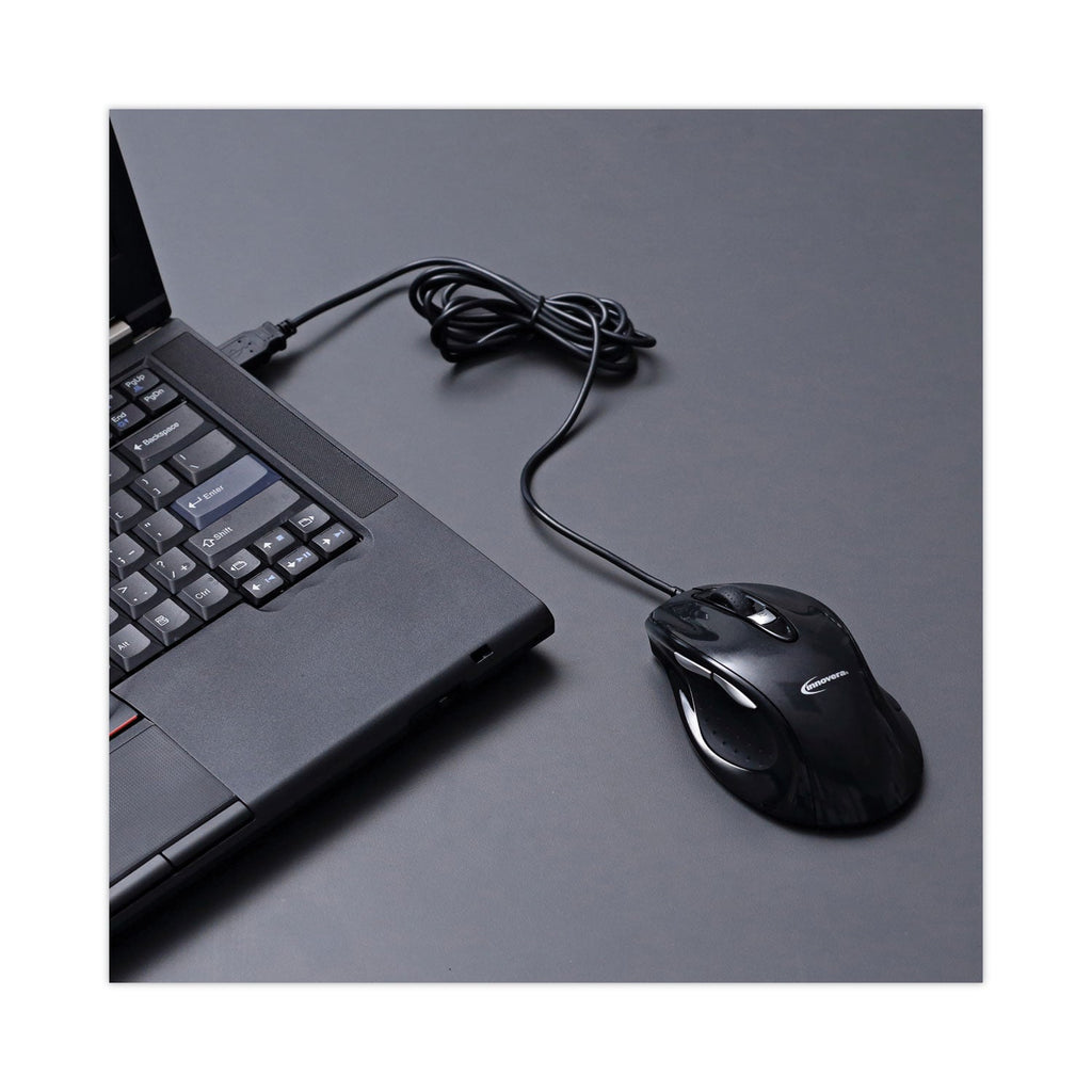 Innovera Full-Size Wired Optical Mouse, USB 2.0, Right Hand Use, Black