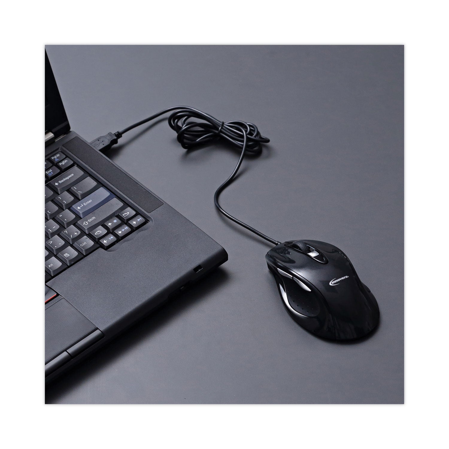 Innovera Full-Size Wired Optical Mouse, USB 2.0, Right Hand Use, Black