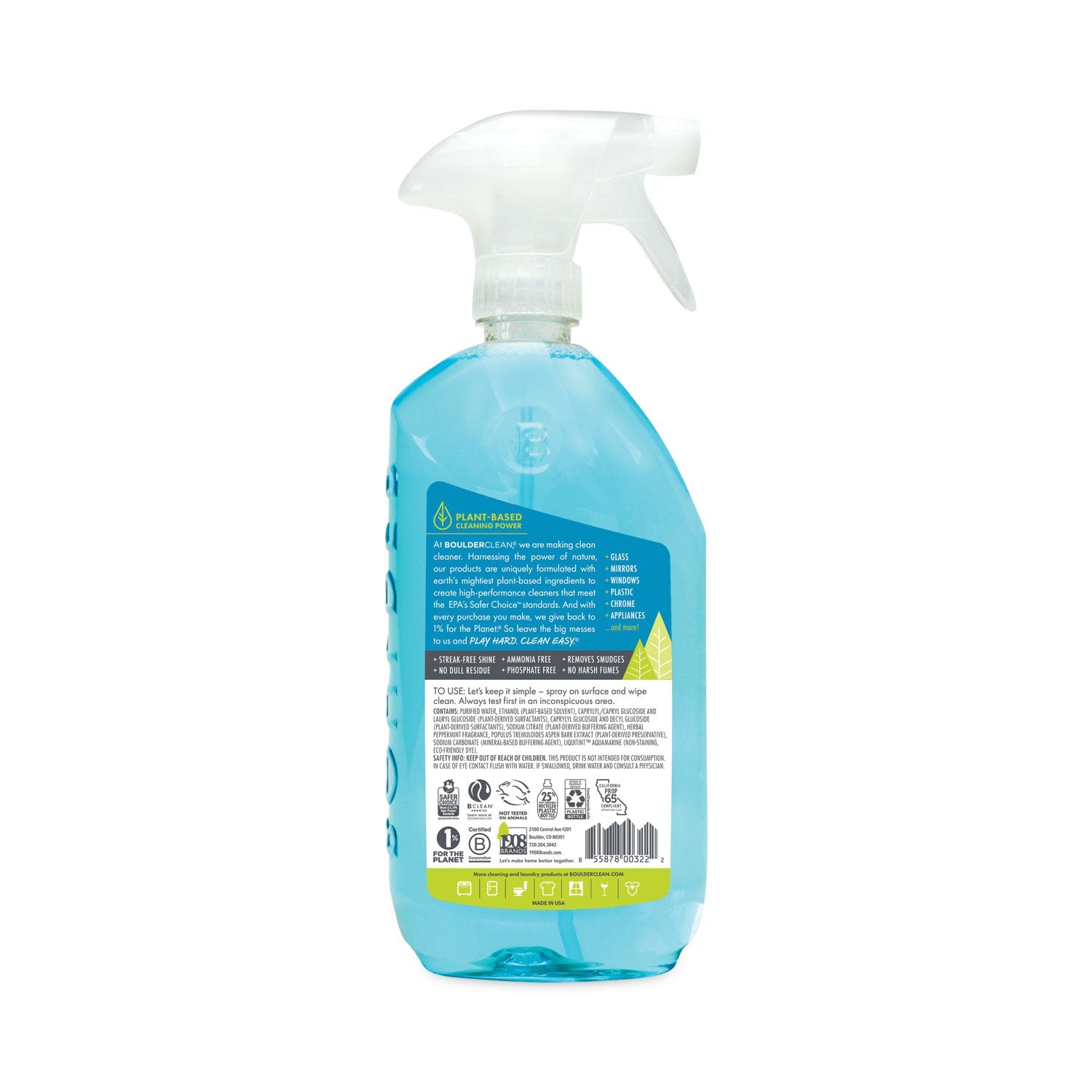 Boulder Clean Glass + Surface Cleaner, Herbal Peppermint, 28 oz Bottle