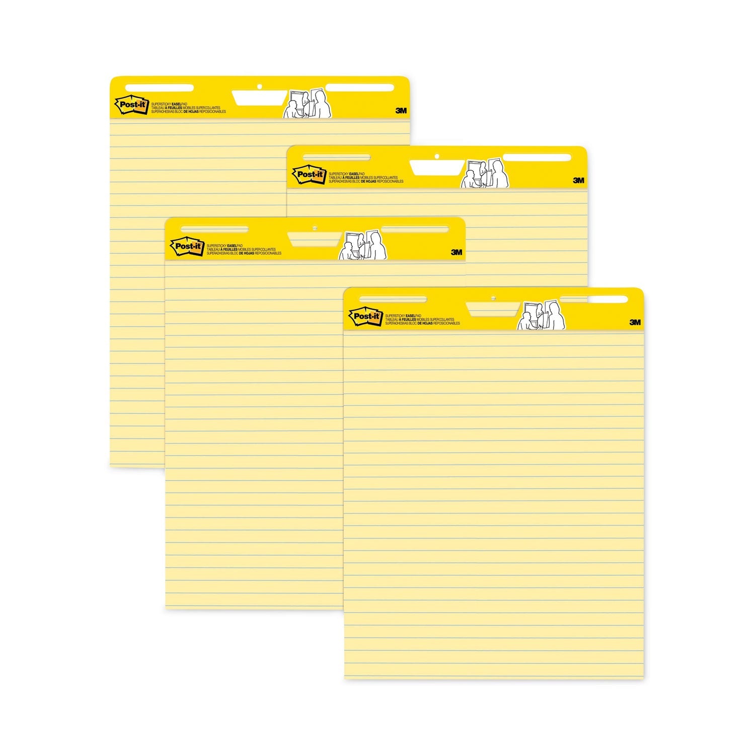 Post-it Vertical-Orientation Self-Stick Easel Pad Value Pack, Presentation Format (1.5" Rule), 25 x 30, Yellow, 30 Sheets, 4/Carton