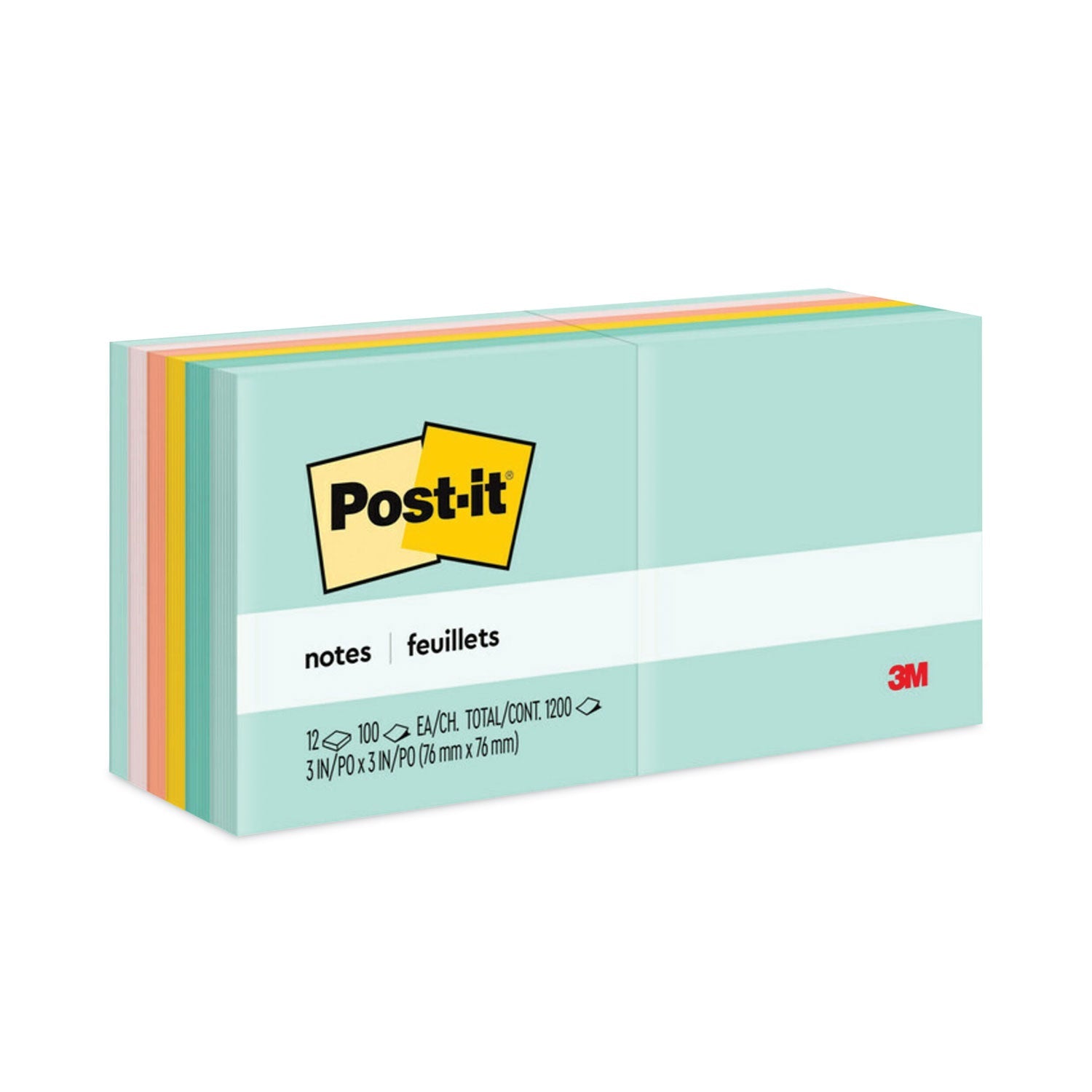 Post-it Original Pads in Beachside Cafe Collection Colors, 3" x 3", 100 Sheets/Pad, 12 Pads/Pack