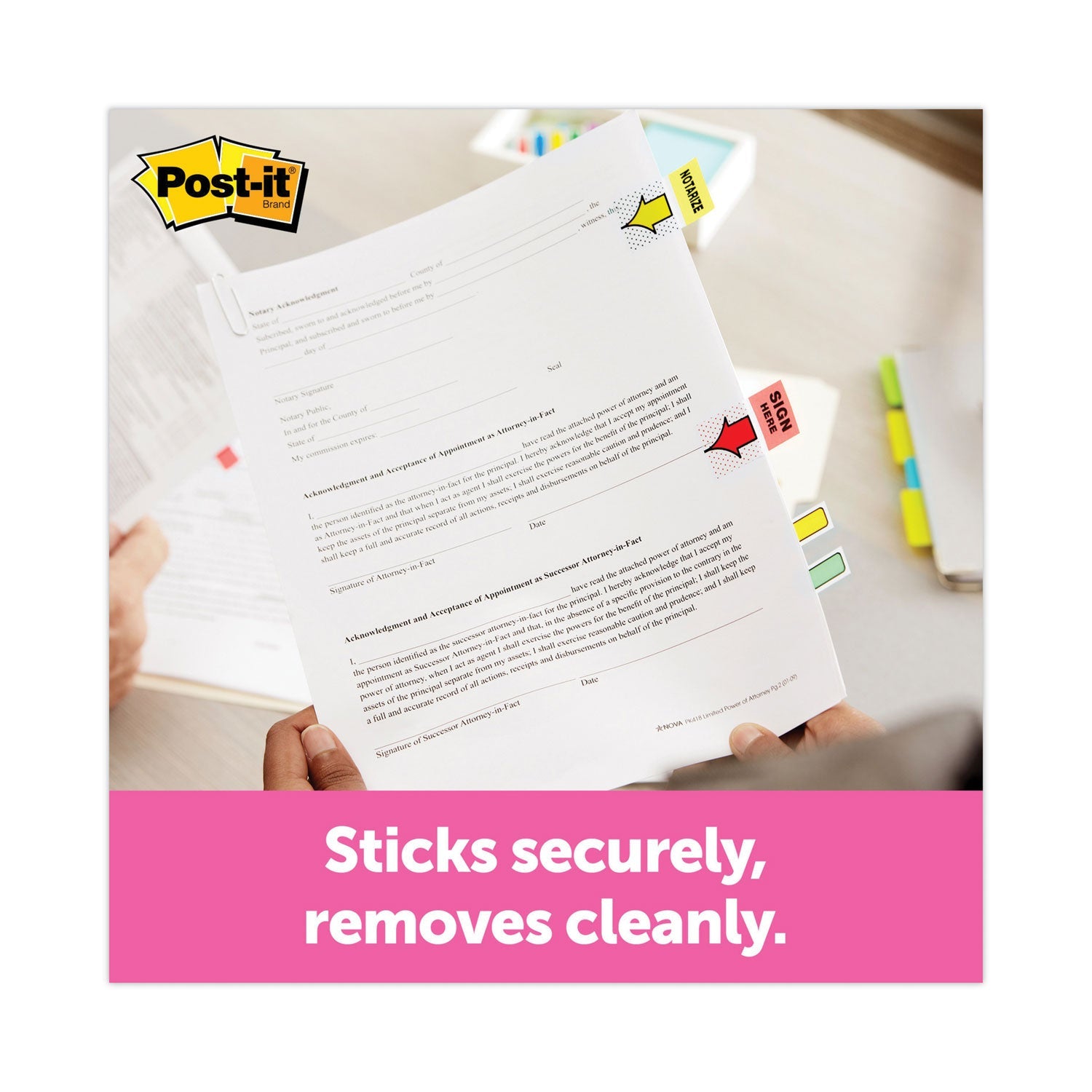 Post-it Arrow Message 1" Page Flags, "Notarize," Yellow, 50 Flags/Dispenser, 2 Dispensers/Pack