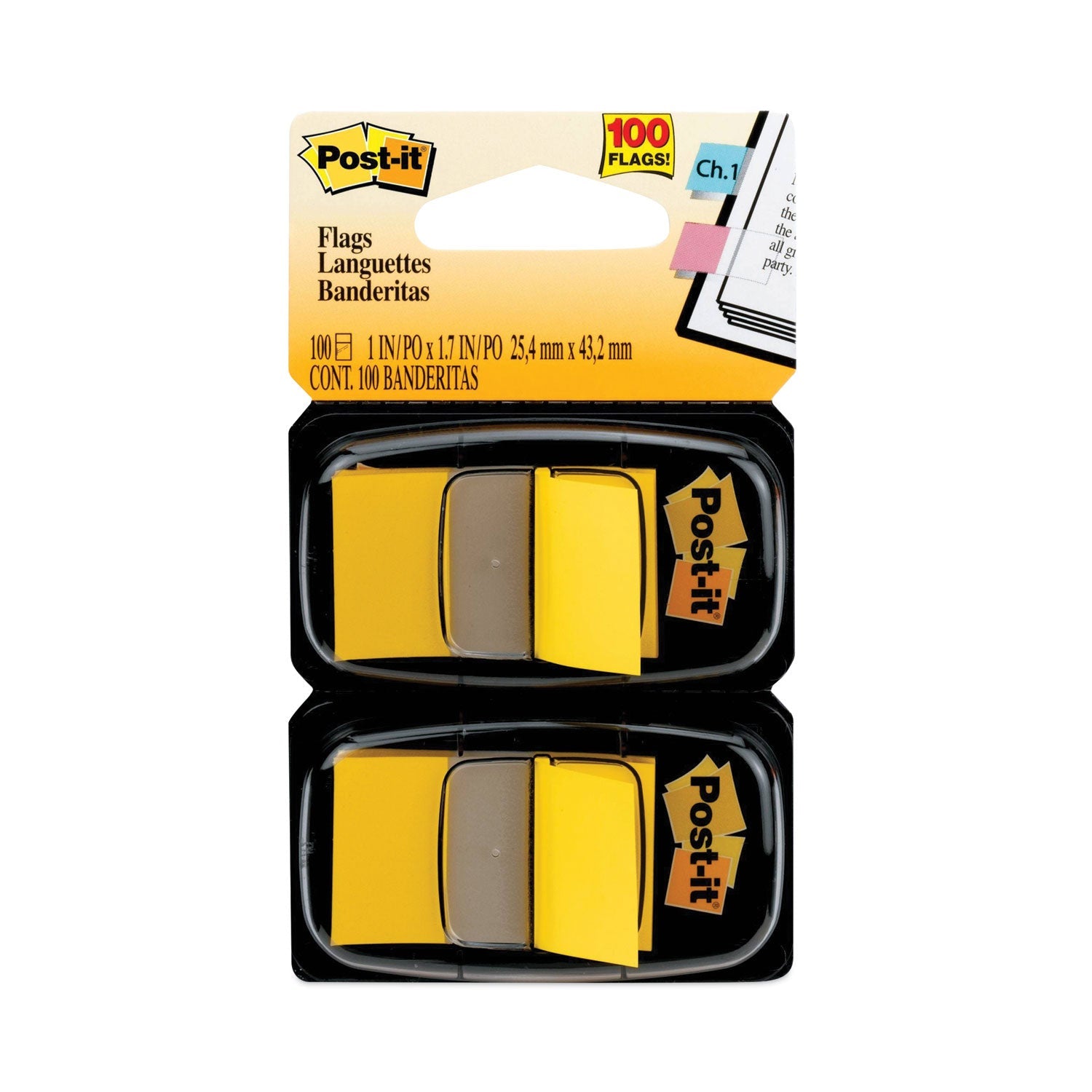 Post-it Standard Page Flags in Dispenser, Yellow, 50 Flags/Dispenser, 2 Dispensers/Pack