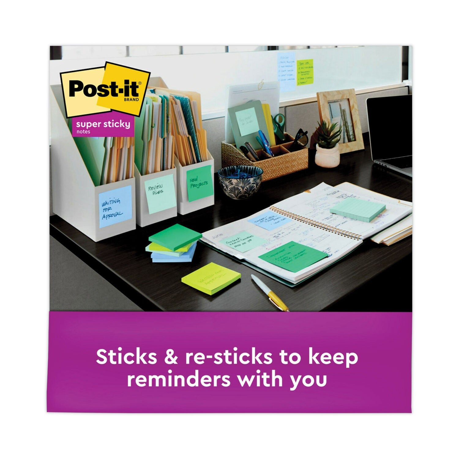 Post-it Recycled Notes in Oasis Collection Colors, 3" x 3", 90 Sheets/Pad, 5 Pads/Pack