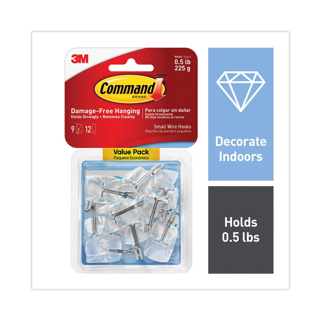 Command Clear Hooks and Strips, Plastic/Wire, Small, 9 Hooks with 12 Adhesive Strips per Pack