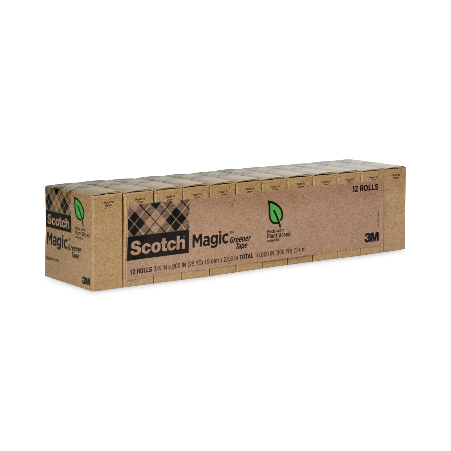 Scotch Magic Greener Tape, 1" Core, 0.75" x 75 ft, Clear, 12/Pack