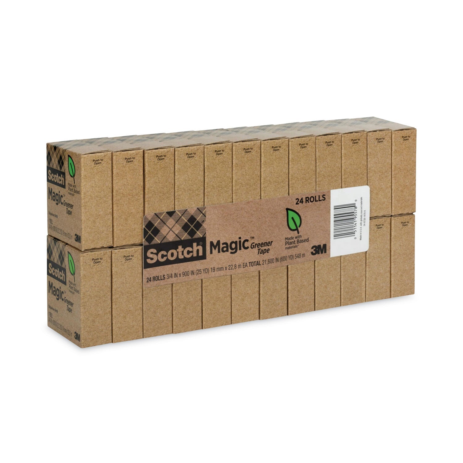 Scotch Magic Greener Tape, 1" Core, 0.75" x 75 ft, Clear, 24/Pack
