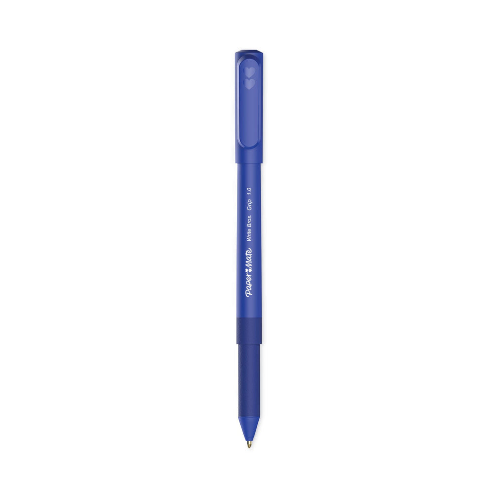 Paper Mate Write Bros. Grip Ballpoint Pen, Stick, Medium 1 mm, Blue Ink, Blue Barrel, Dozen