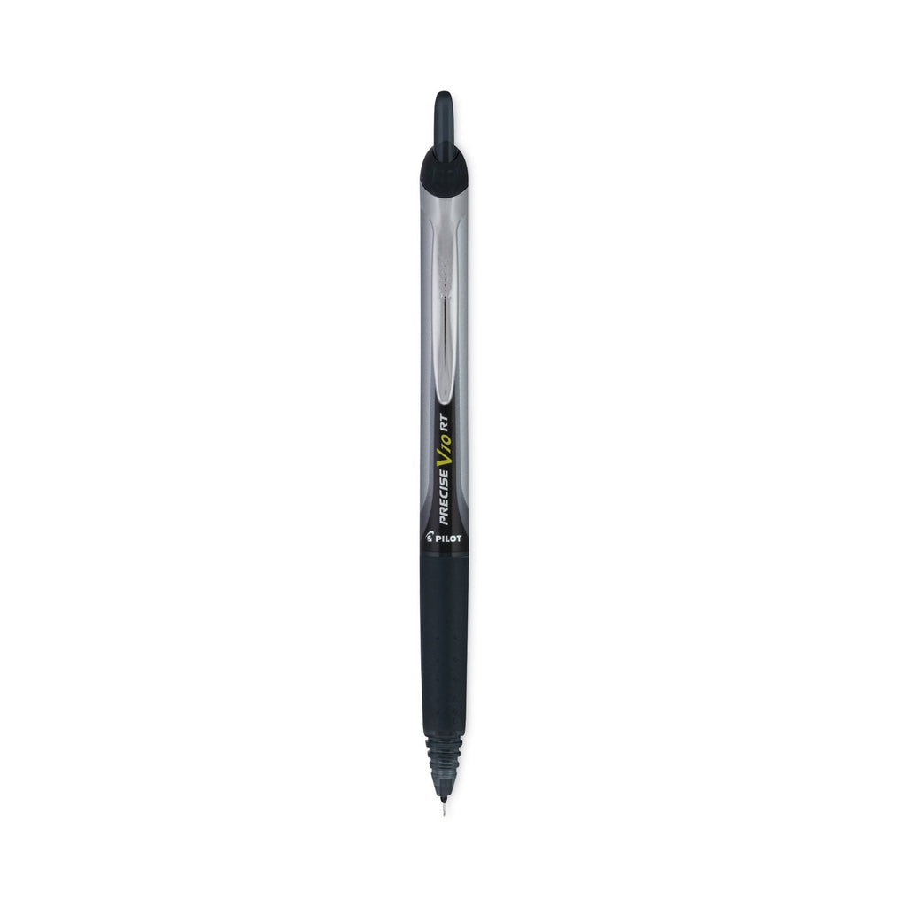 Pilot Precise V10RT Roller Ball Pen, Retractable, Bold 1 mm, Black Ink, Black Barrel, Dozen