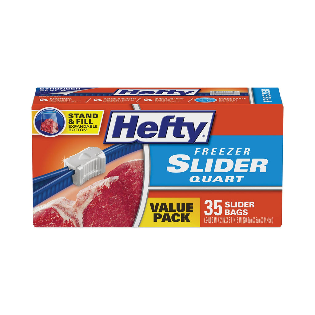 Hefty Slider Bags, 1 qt, 2.5 mil, 7" x 8", Clear, 35/Box