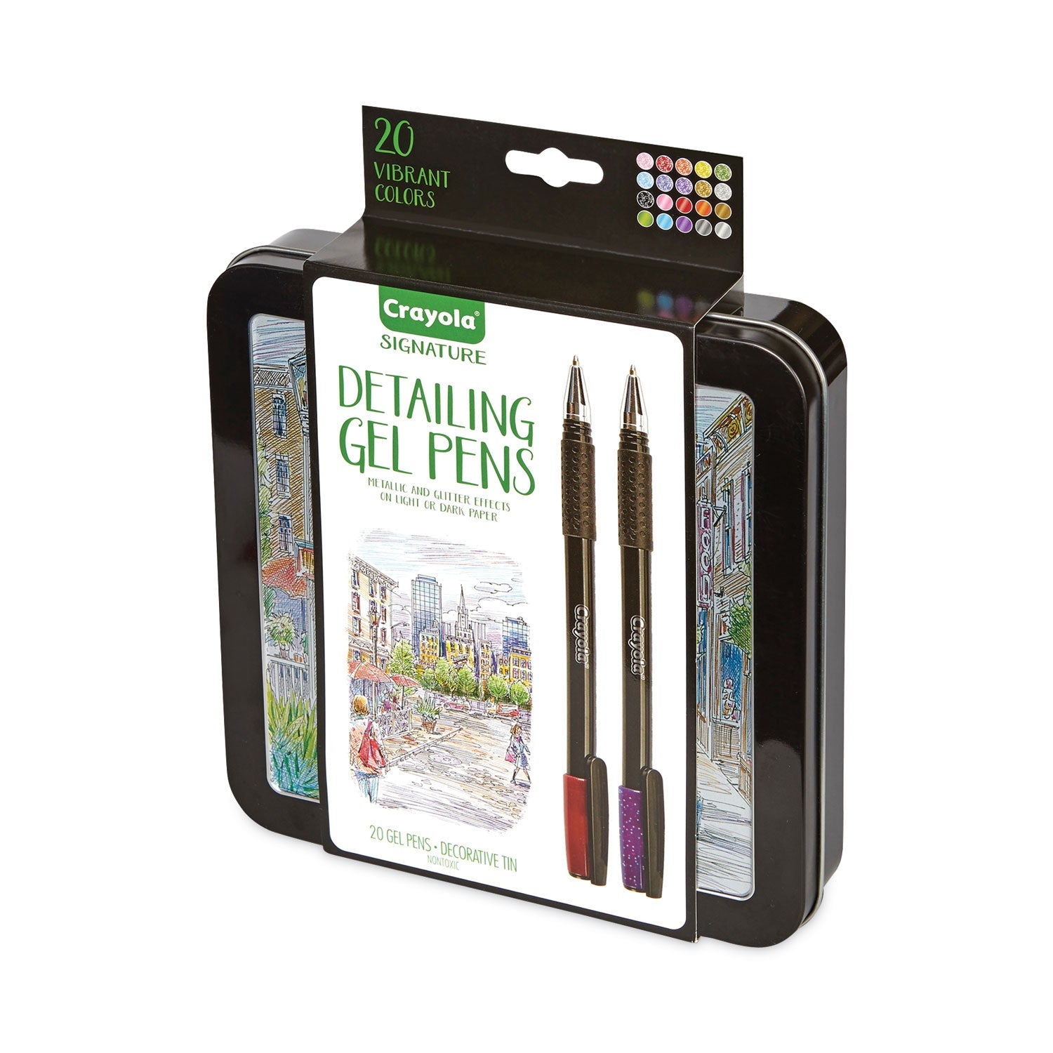 Crayola Detailing Gel Pen, Stick, Medium 1 mm, Assorted Ink Colors, Black Barrel, 20/Pack