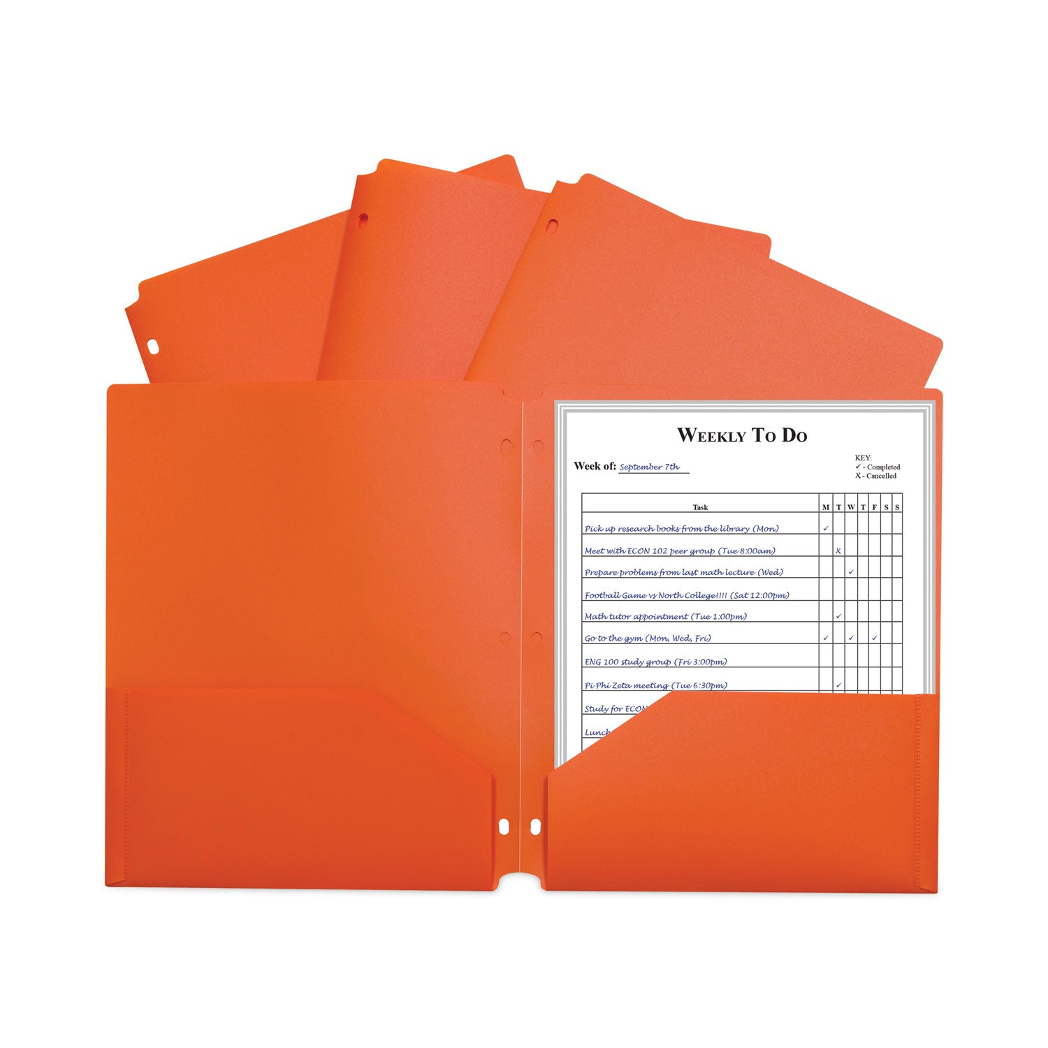 C-Line Two-Pocket Heavyweight Poly Portfolio Folder, 3-Hole Punch, 11 x 8.5, Orange, 25/Box