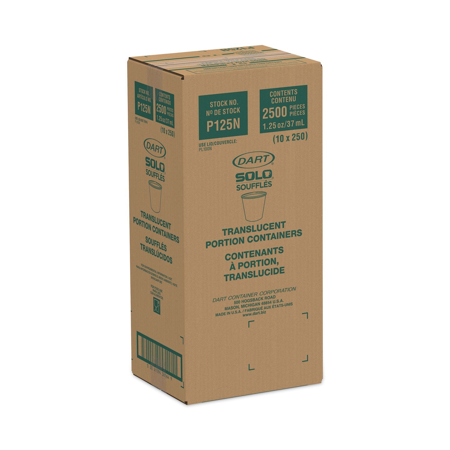 Dart Polystyrene Portion Cups, 1.25 oz, Translucent, 2,500/Carton