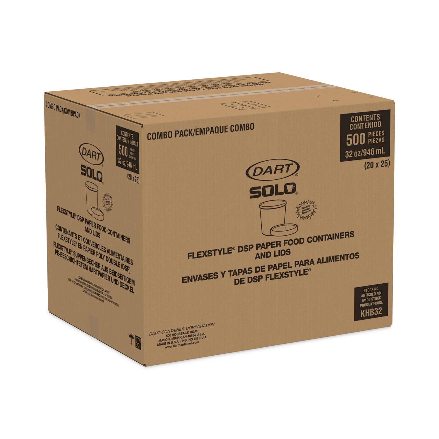 Dart Flexstyle Double Poly Food Combo Packs, 32 oz, Symphony, Paper, 25/Pack, 10 Packs/Carton