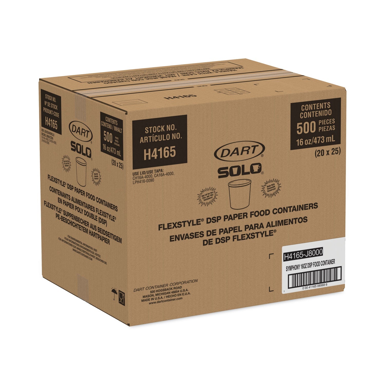 Dart Flexstyle Double Poly Paper Containers, 16 oz, Symphony Design, Paper, 25/Pack, 20 Packs/Carton