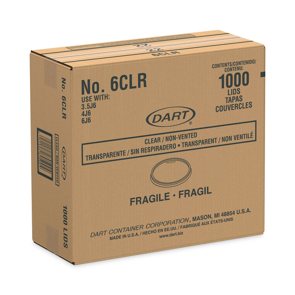Dart Non-Vented Container Lids, Clear, Plastic, 100/Pack, 10 Packs/Carton