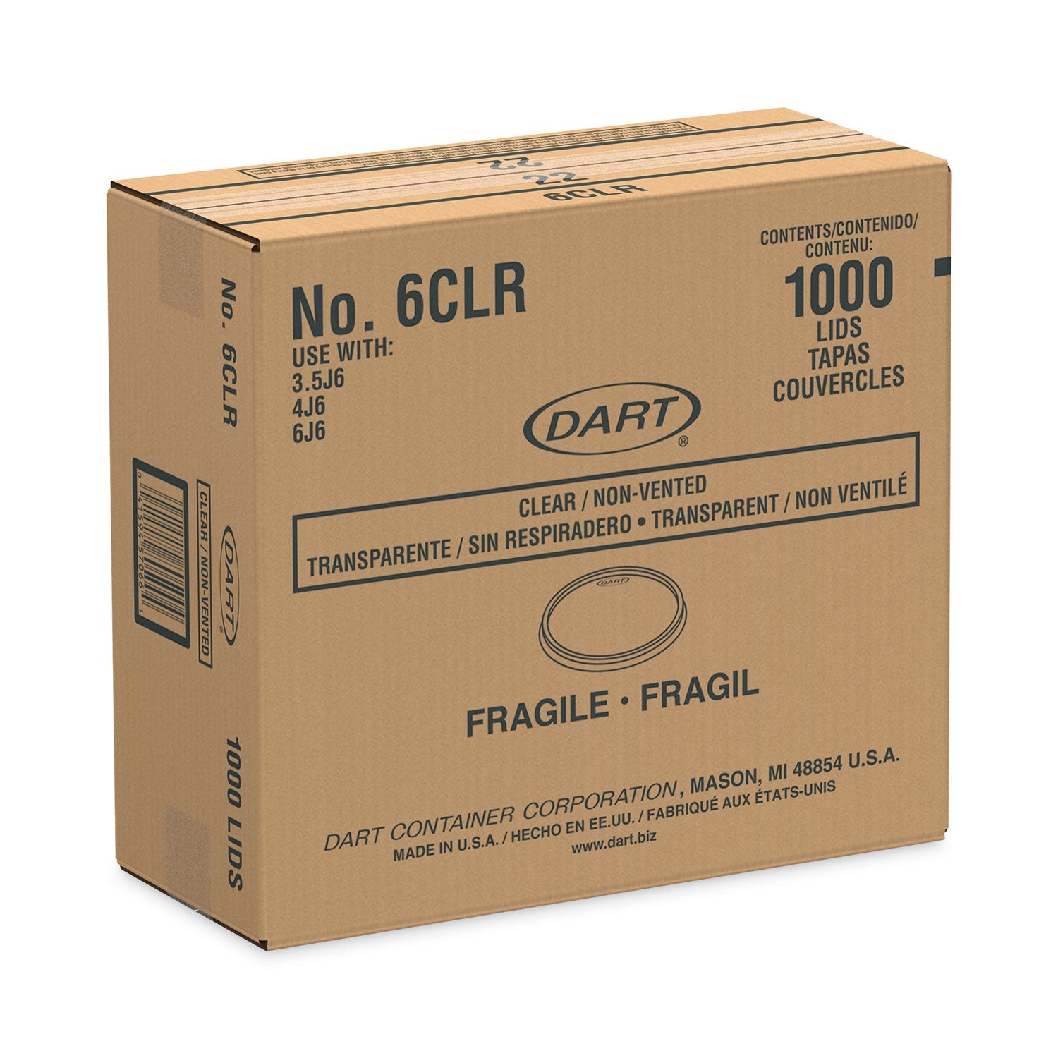 Dart Non-Vented Container Lids, Clear, Plastic, 100/Pack, 10 Packs/Carton