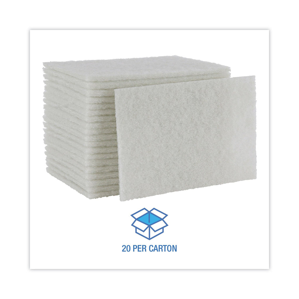 Boardwalk Light Duty Scour Pad, White, 6 x 9, White, 20/Carton