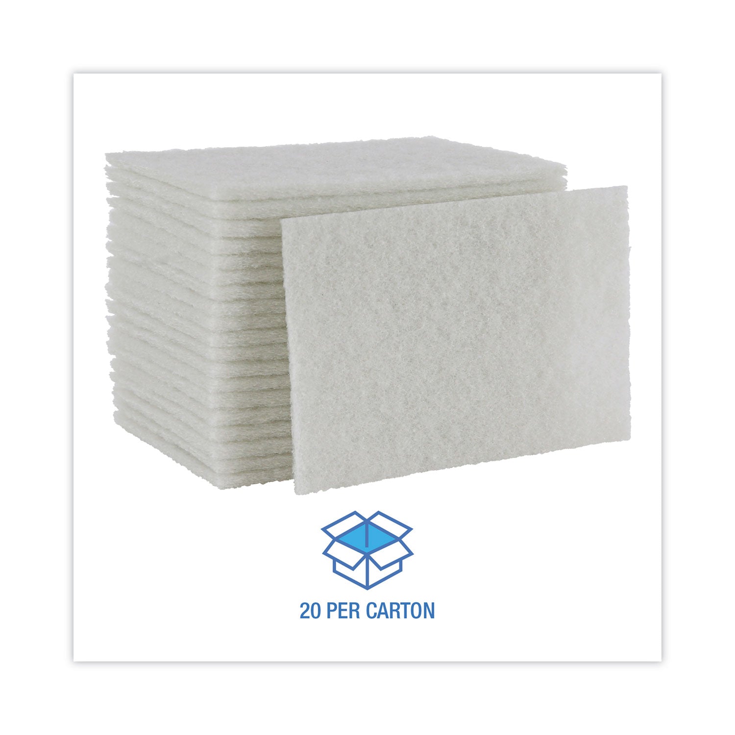 Boardwalk Light Duty Scour Pad, White, 6 x 9, White, 20/Carton