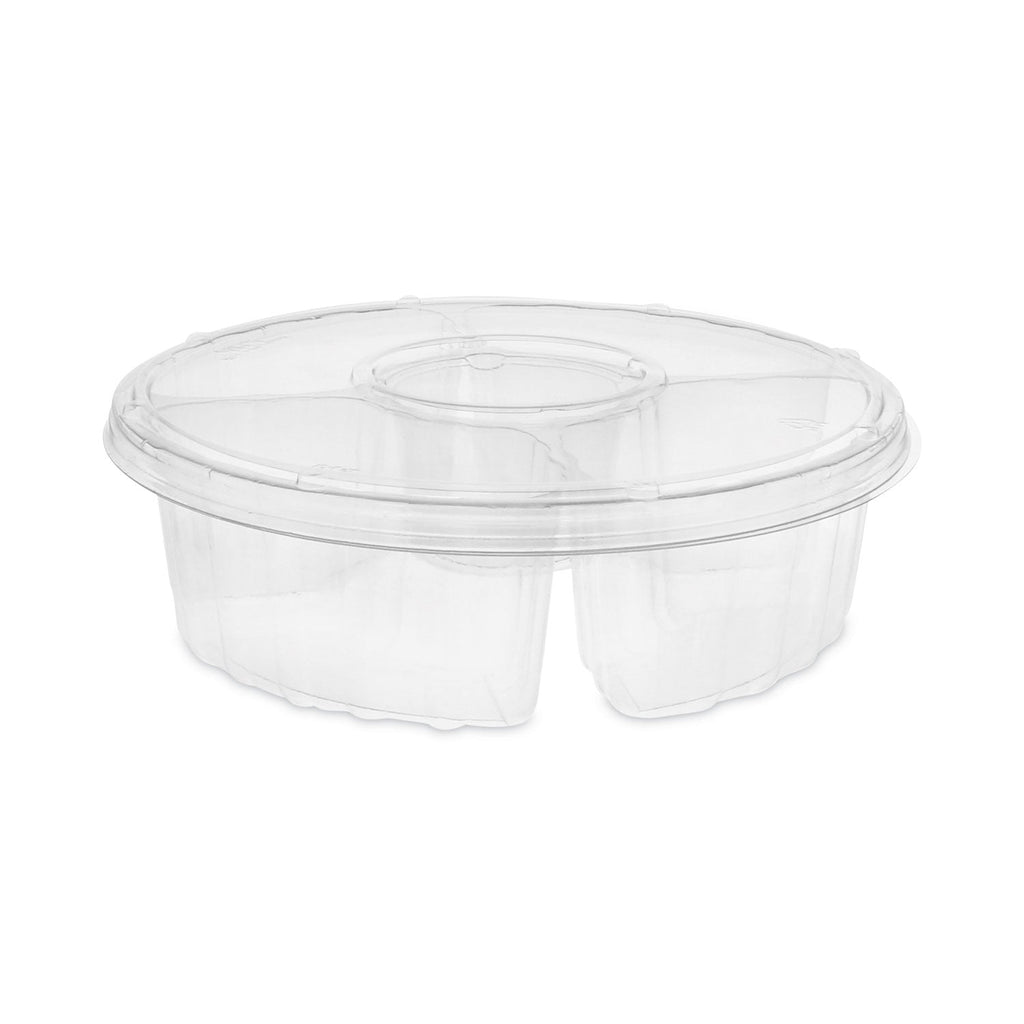 Pactiv Evergreen Dip Cup Platter, 4-Compartment, 64 oz, 10" Diameter, Clear, Plastic, 100/Carton