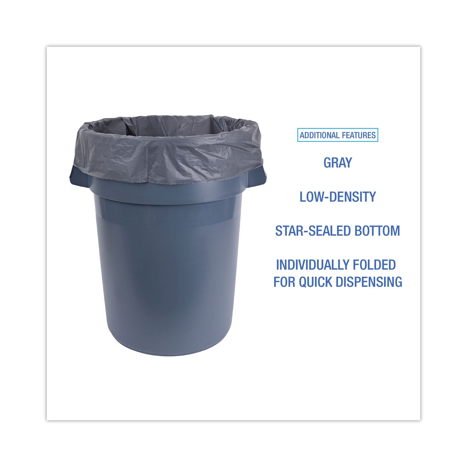 Boardwalk Linear Low Density Industrial Can Liners, 45 gal, 1.3 mil, 40 x 46, Gray, 100/Carton