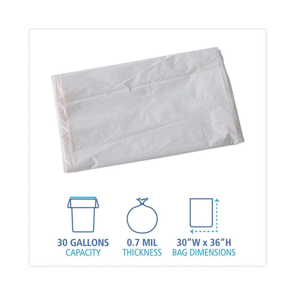 Boardwalk Linear Low Density Industrial Can Liners, 30 gal, 0.7 mil, 30 x 36, White, 200/Carton