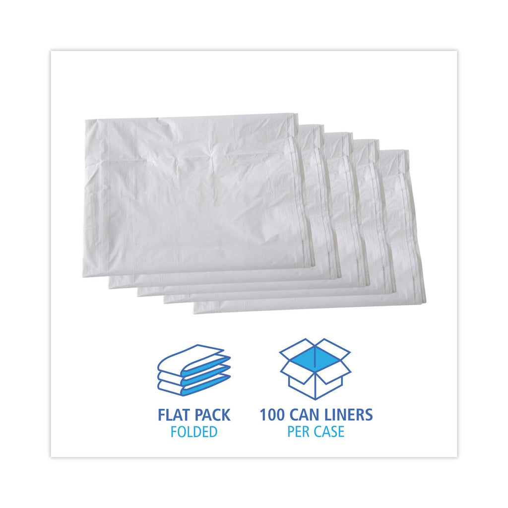 Boardwalk Linear Low Density Industrial Can Liners, 60 gal, 0.9 mil, 38 x 58, White, 100/Carton