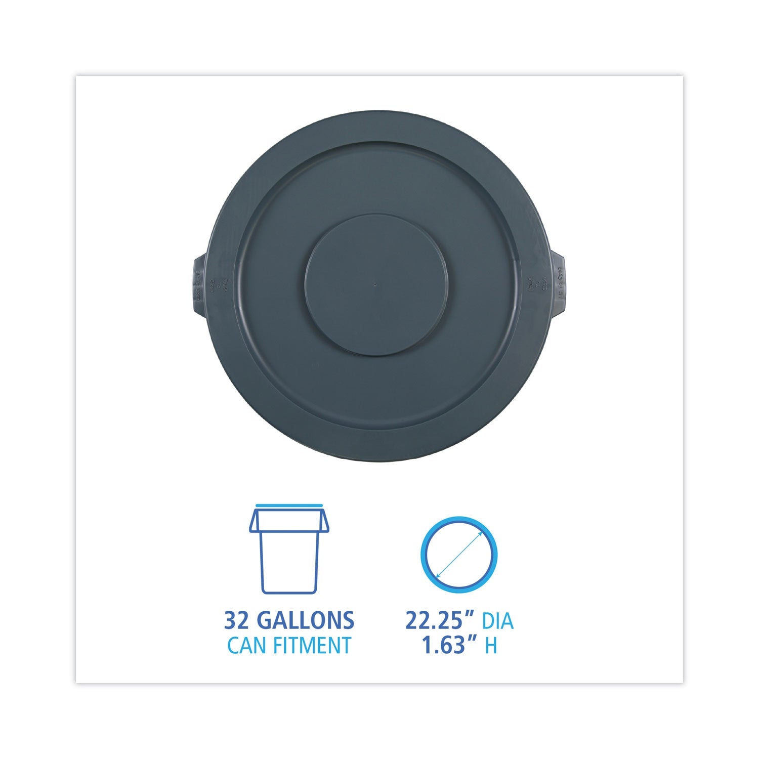Boardwalk Lids for 32 gal Waste Receptacle, Flat-Top, Round, Plastic, Gray